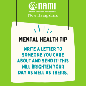 Mental Health Tip - Write a letter to someone you care about and send it! This will brighten your day as well as theirs.
