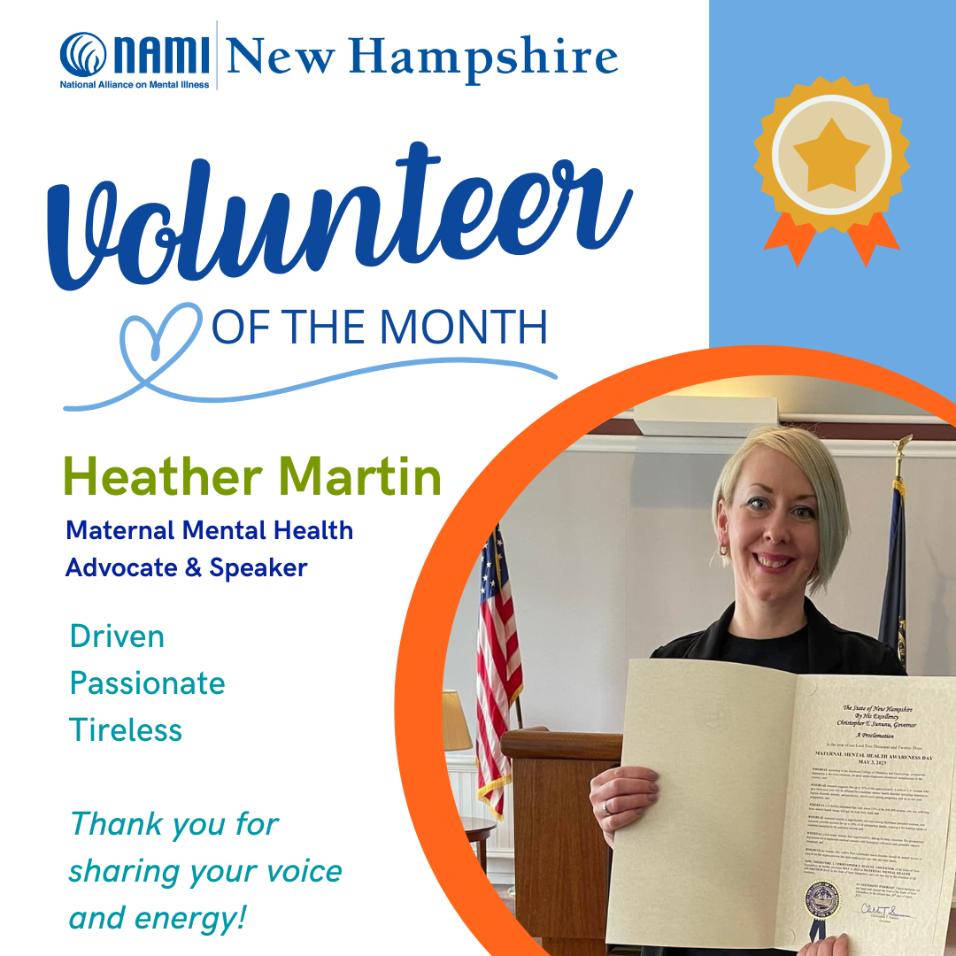 Volunteer of the month. Heather Martin. Maternal mental health advocate and speaker
