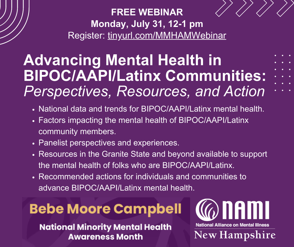 Advancing Mental Health in BIPOC/AAPI/Latinx Communities - Free Webinar July 31, 2023 12-1pm