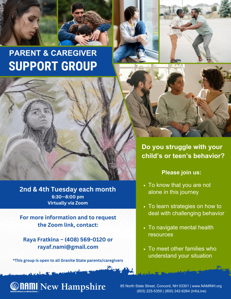 Parent/Caregiver Virtual Support Group. Contact Raya Fratkina - 408-569-0120 or rayaf.nami@gmail.com
