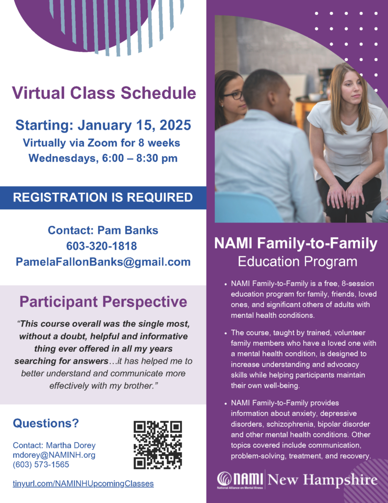 Program flyer with picture of a group of three people sitting in a circle.