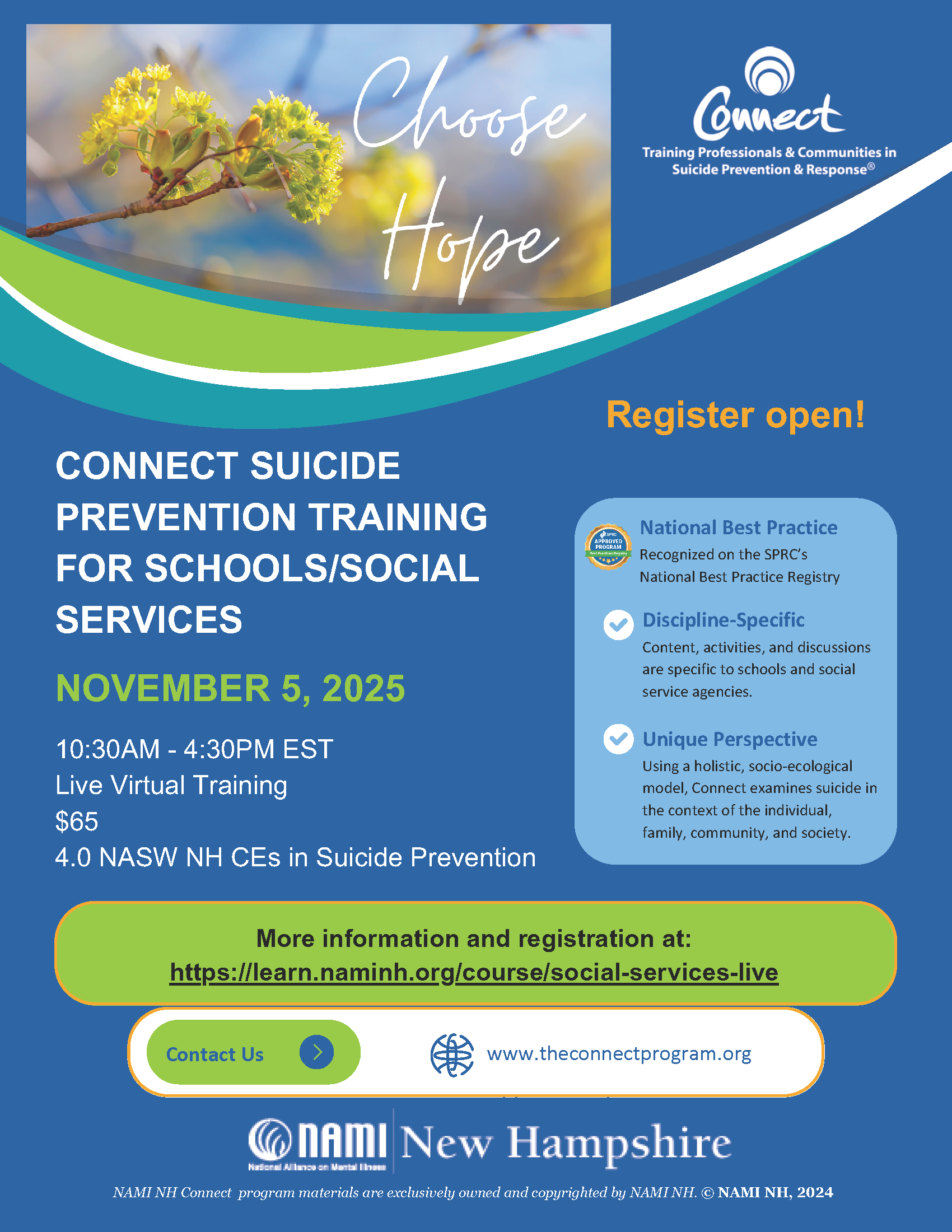 Connect Suicide Prevention Training for Schools/Social Services