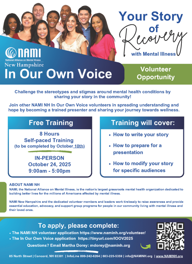 Group of 9 diverse individuals clustered together. Text: Your Story of Recovery with Mental Illness