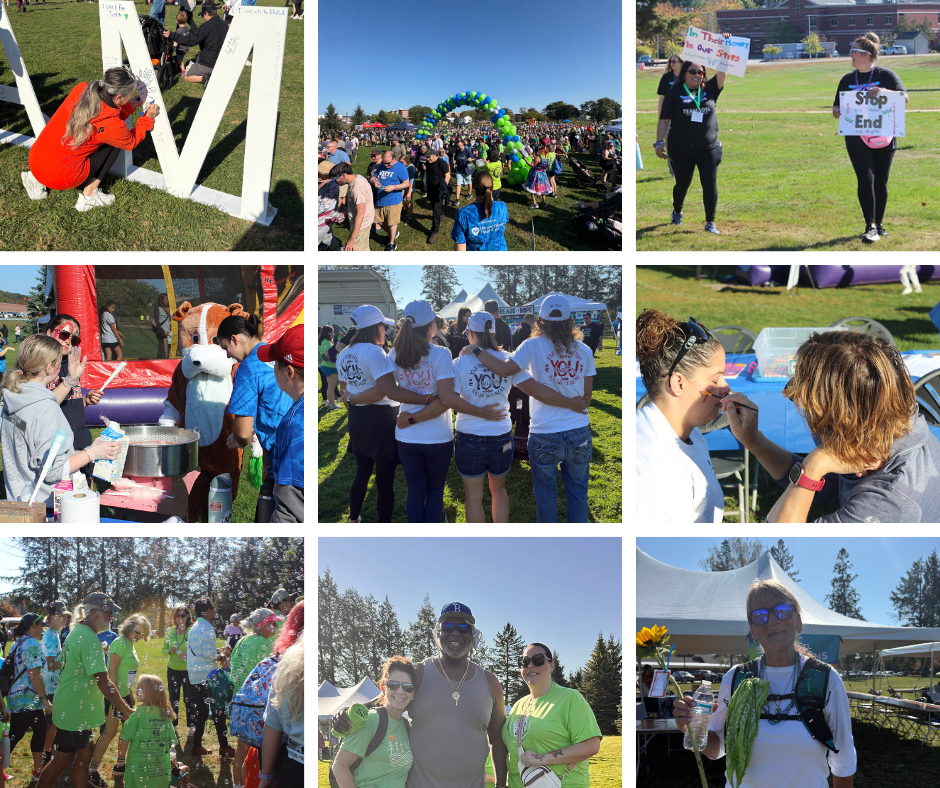 A square grid collage featuring images of participants at NAMIWalks New Hampshire 2025.