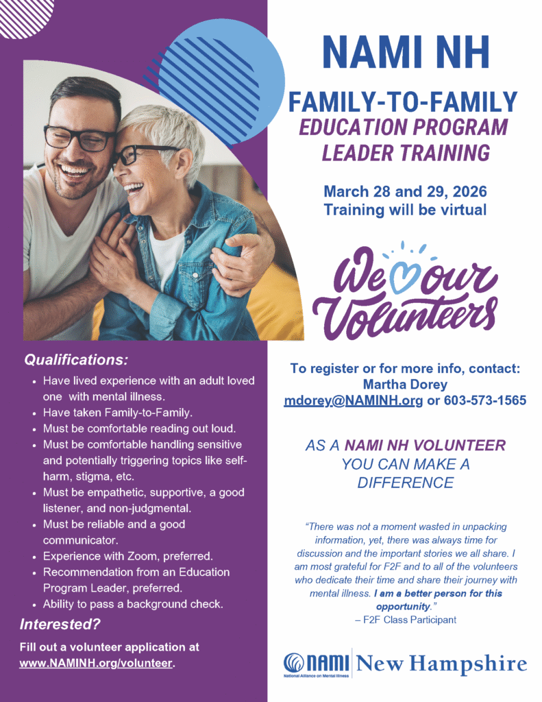 Program flyer with image of man and woman hugging.